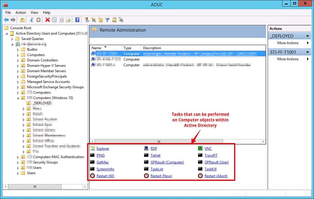 Taskpad View example inside Active Directory Users and Computers console