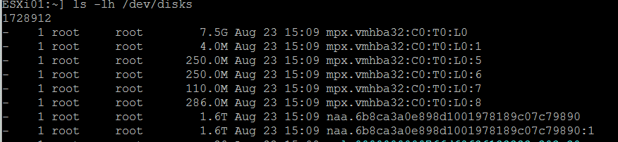 VMware core dump partition size