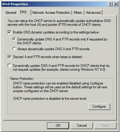 DNS scavenging: DHCP properties screenshot