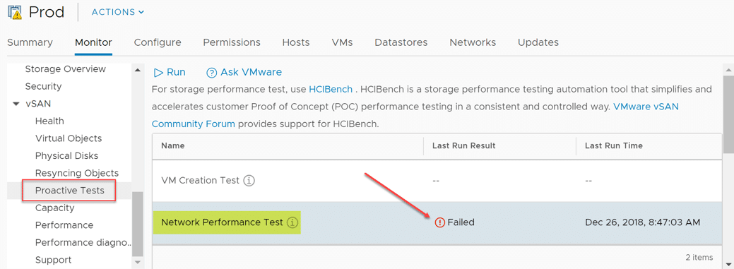 deploying VMware vSAN : proactive network performance test